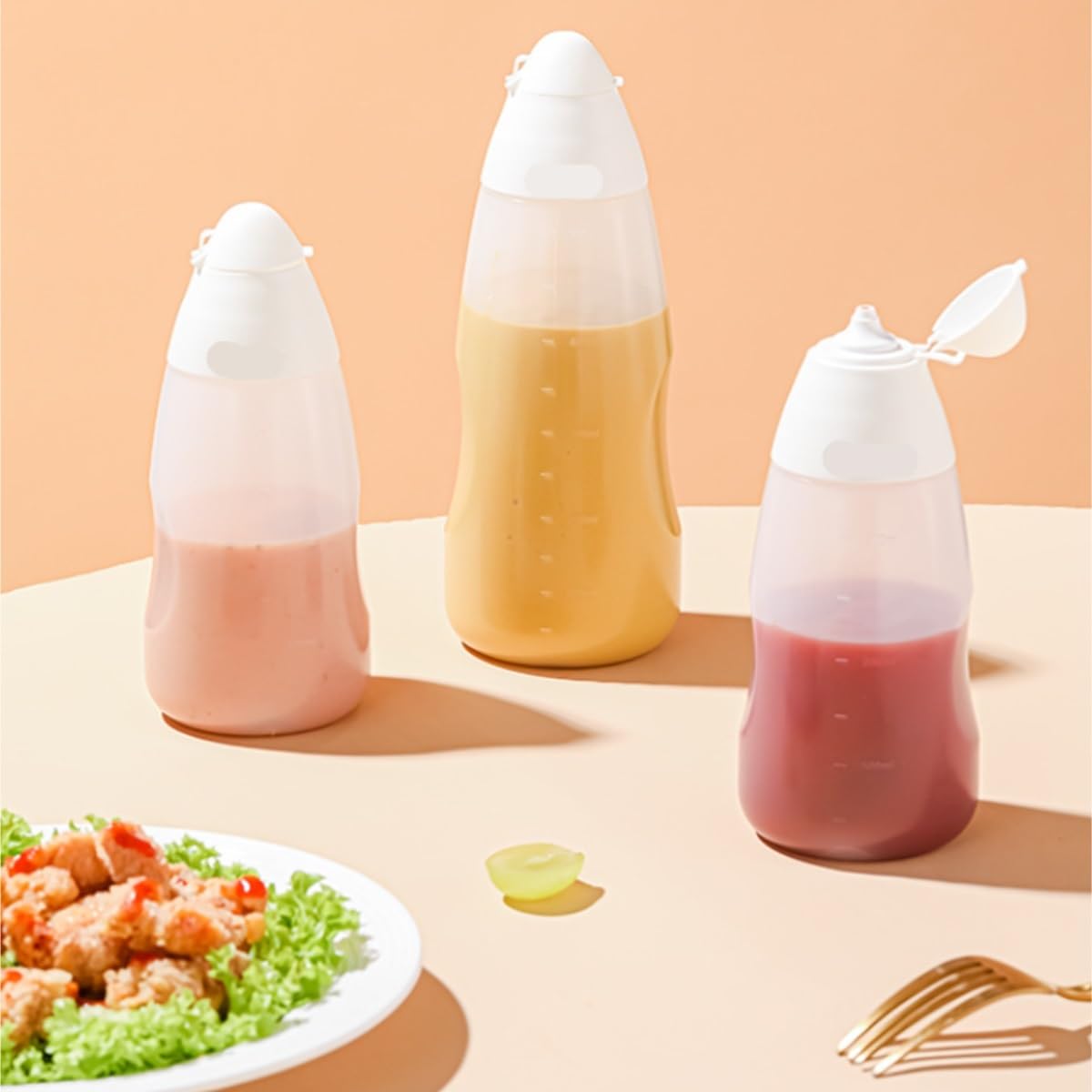 Dispensador de Salsa Botella De Plástico For Salsa, 5 Uds., For Ensalada, Ketchup, Exprimidor For Cocina Casera, Botella For Salsa, Bote For Exprimir, Botella For Condimentos Mostaza(300ML)