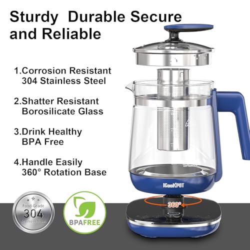 Hervidor Eléctrico de Vidrio Borosilicato 1.5L Azul miniatura 6