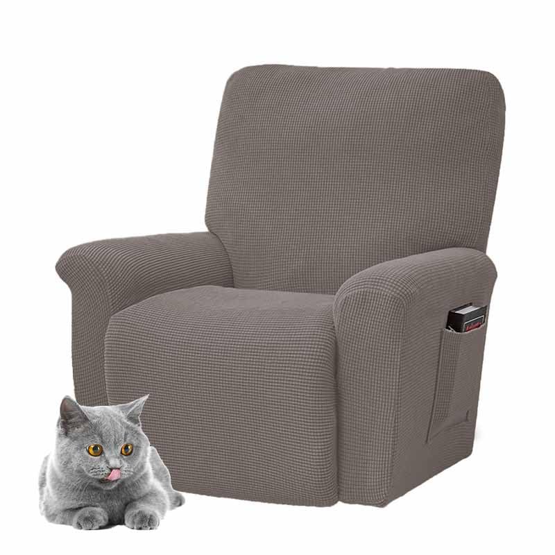 Copripoltrona Relax Reclinabile Elasticizzato, Fodera per Poltrona Reclinabile 1/2/3 Posto, Copri Poltrona Relax con Braccioli Elettrica,Grigio Marrone(A)