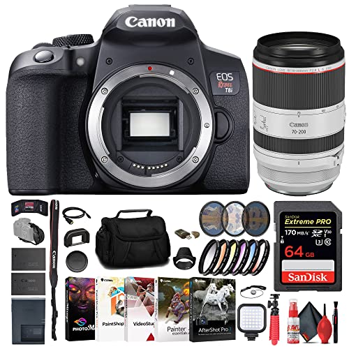 Canon EOS Rebel T8i DSLR Camera (Body Only) (3924C001) + Canon 70-200mm Lens (3044C002) + 64GB Memory Card + Filter Kit + Color Filter Kit + Lens Hood + LPE17 Battery + Card Reader + More (Renewed)