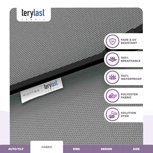 Image of Midtown Umbrellas - 10-Year-No-Fade 10 Ft Patio Umbrella with Terylast Fabric, Auto-Tilt Aluminum Frame and 8 Reinforced Ribs for Deck, Pool, Garden & Beach - Matter Grey Canopy, Black Pole