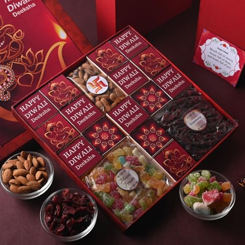 Image of Expelite Dry Fruit Gift Pack Diwali Box | 25 Piece Box, 30g Almonds, 50g Cranberry, 50g Mix Fruit and 15 Pcs Chocolate |Diwali Gifts for Family and Friends