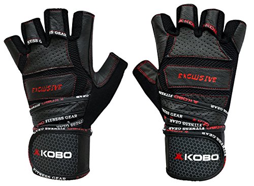 Image of Kobo WTG-13 Professional Leather Gym Gloves for Fitness /Functional Training Hand Protector (Medium)
