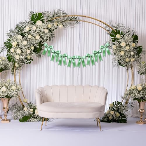 Image of 2 Strings of 16PCS Sage Green Bow Garlands Banner Decoration,Pre-Strung Satin Ribbon Ornaments for Birthday,Bachelorette Party,Bridal Shower,Wedding,Engagement,Baby Shower,Graduation Decor,Anniversary