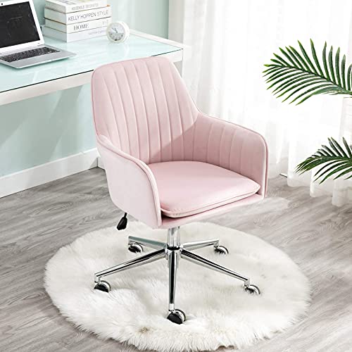 Altrobene オフィスチェア キャスター付き 昇降式 デスクチェア ベルベット パソコンチェア 在宅勤務 テレワーク ホームオフィスチェア ピンク