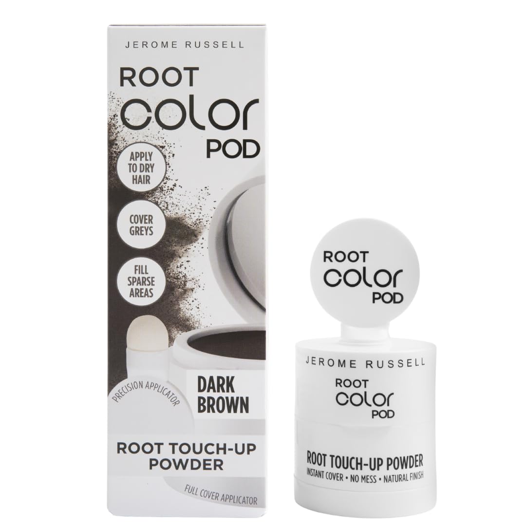 Jerome Russell Root Color Pod DARK BROWN | Root Touch Up Powder | Instant Grey Coverage for Roots & Hairline | Thinning Hair Filler | Smudge Proof | Vegan | With Precision & Full Cover Applicators