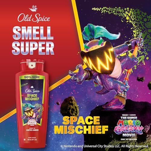 Image of Old Spice X Super Mario, Space Mischief with Armed Amber Scent, Aluminum Free Deodorant + Body & Face Wash Bundle for Men, Smell Super with 24 /7 Lasting Freshness & 24 /7 Shower Clean (Pack of 2)