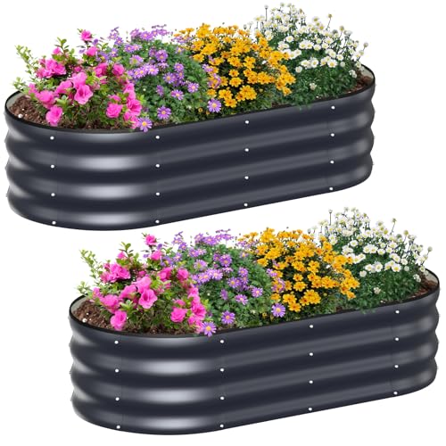 Ergohortus Raised Beds for Garden Set of 2 Galvanised Garden Planters Box Outdoor 120x60x30cm Metal Raised Garden Bed for Vegetables Fruits Flowers