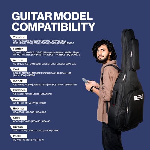 Image of Baritone Nylon Guitar Gig Portable Acoustic Guitar Bag Cover Padded for All Guitar Like Yamaha Fs80C, F280, FX280, FSX80C, F400, AC1R,FS400,FG800 F310, F370, F620, Apx600, Cpx600 (Black)