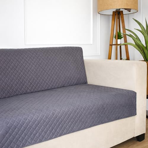 STITCHNEST 'Maison Plush Series' Quilted Velvet Sofa Cover 1 Seater Fully Covered | Premium Soft Fabric, Washable & Fade Resistant | Grey Sofa Protector | Size 24x60 Inch