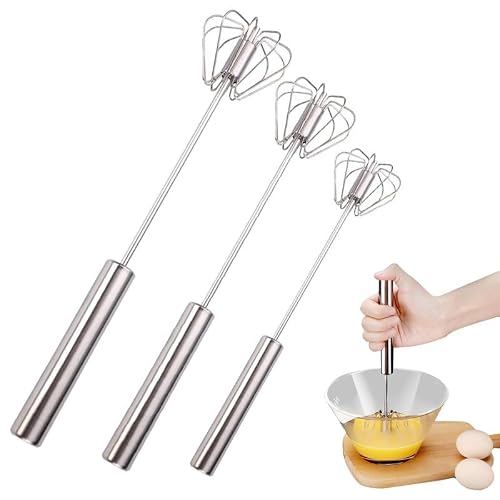 Stainless Steel Semi-Automatic Whisk, 2026 New Stainless Steel Egg Whisk Hand Push Rotary Whisk Blender, Hand Push Mixer Stirrer Tool for Cooking Kitchen Home Egg Milk (3pcs)