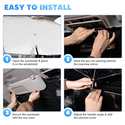 Image of KUST 56 inch * 31 inch Upgraded Windshield Sun Shade Umbrella - 【Medium Size】 - Foldable Ice-Crystal Shade Umbrella with Bendable Handle - Blocks UV Rays Keep Car Cool - Easy to Install and Use