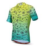 Mens Cycling Jersey Short Sleeve, Mountain Bike Shirt Youth Bicycle Clothes for Biking Biker Road Yellow Teal Riding Large