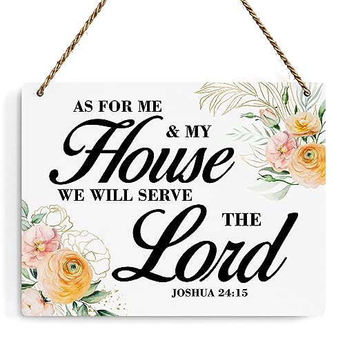 Inspirational Decor As for Me and My House We Will Serve The Lord-Joshua 24:15 Christian Bible Verse Wall Art Scripture Wooden Hanging Sign for Farmhouse Home Wall Art Decoration 10 x 8 Inches