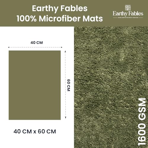 Image of Earthy Fables Soft Microfiber Bath Mat - Cut Pile, Quick Dry, Anti-Skid, Water Absorbent, Non-Slip, Machine Washable Floor Rug, Shower Mat, Door Mat for Bathroom, Bedroom, 60x40 cm - Green