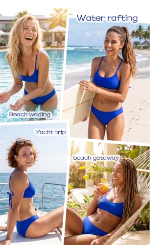 Image of Beautikini Period Spaghetti Straps Bikini Swimwear Bathing Suit for Women | Leakproof Bathing Suit,Removable Pads,Tie Back Spaghetti Straps,4-Layer Leak Proof Lining,Bikini Top and Low Waist Bottoms