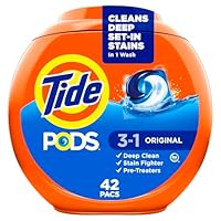 Tide PODS laundry detergent pacs, 3-in-1 Stain Remover, Odor Fighter, Color Protector, 42 Count, HE compatible, Original Scent