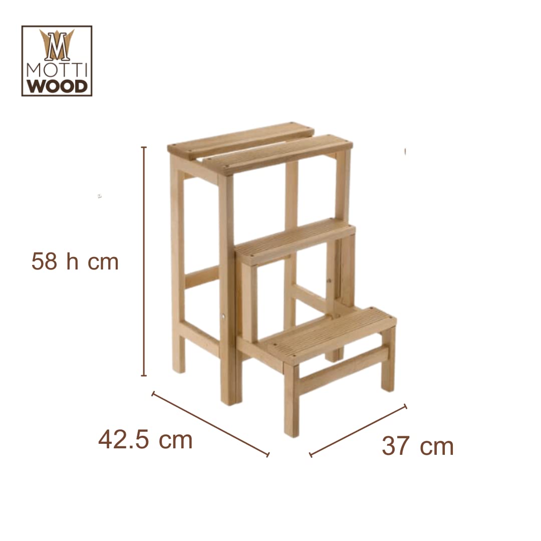 Taburete escalera con solapa, 3 peldaños, plegable, antideslizante, ahorra espacio, madera de haya, dimensiones: 37 x 42,5 x 58 cm (A2782)