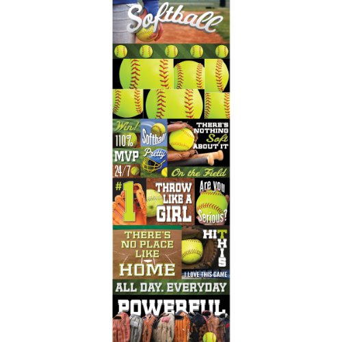Colonial Needle RS-CSTK-176 Real Sport Die-Cut Cardstock Stickers, 4.25 by 13-Inch, Softball Graphic