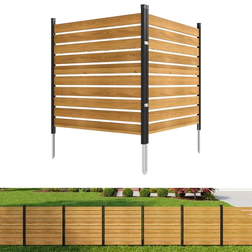 Aoxun 2 Panels Wood Privacy Screen, 41" x 38" No-Dig Outdoor Air Conditioner Fence Trash Cans, Weather-Resistant Wooden Sectional Outdoor Privacy Wall Fencing for Garden, Patio, and Backyard Privacy