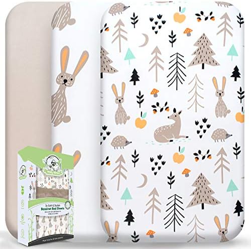 WOOLY HEROES MagicFit Bassinet Sheets: Adaptable 3-Pack for Baby Girls & Boys - Ultra-Soft, Versatile Fit for Halo, Hourglass, Rectangle & Oval Mattresses - Charming Woodland Design