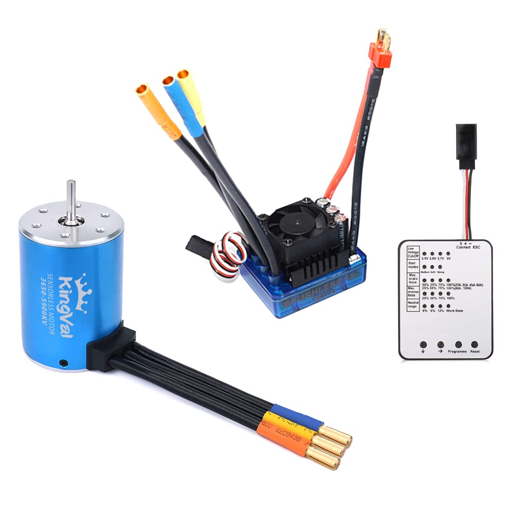 KingVal Replacement 3650 5900KV Brushless Motor Shaft 3.175mm with 80A Brushless ESC and Program Card Combo Compatible with 1/10 RC Car