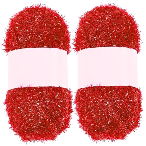 Truboo-Garn, Sparkle-Garn 2pcs Schnelltrockner Polyester-Glitzer für Geschirrtücher weiche und komfortable Truboo für Geschirrtücher, Peelingwaschlappen, Häkeln und Strickbedarf, rot