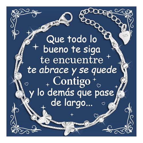 Imagen de CheersLife Regalos Originales para Mujer Pulsera Mujer Pulsera Plata Regalo Cumpleaños Aniversario San Valentin Navidad Regalo para Hijas Hermanas Novias Mamá Mariposa