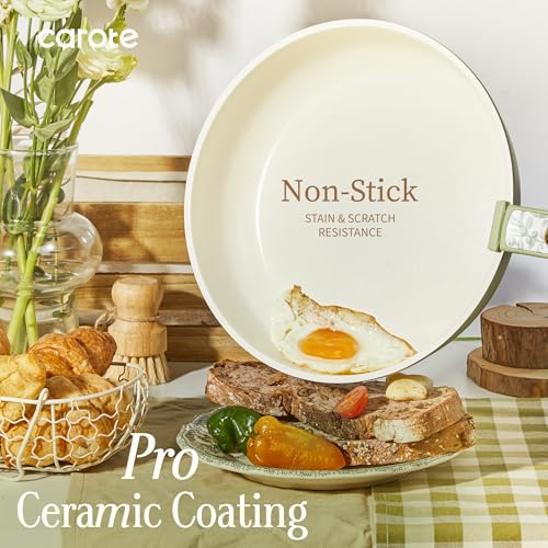 Image of CAROTE 25-Piece Ceramic Cookware Set, Nonstick Pots and Pans Set with Detachable Handle, Non-Toxic Kitchen Cooking Set, Dishwasher & Oven Safe, Induction Compatible, PFAS Free
