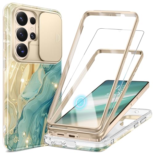 Image of GVIEWIN for Samsung Galaxy S26 Ultra Case, [Slide Camera Cover & Built-in HD Screen Protector] [2 Front Frames] Shockproof Military Grade Protective Marble Phone Case for S26 Ultra 6.9 inch (Glaze)