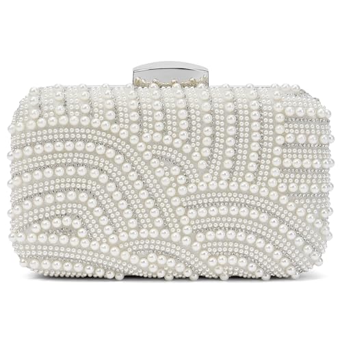 Image of RNIEGA Pearl Crystal Clutch Purse for Women Fashion Elegant Bride Evening Clutch Handbag Crossbody Shoulder Bag with Chain