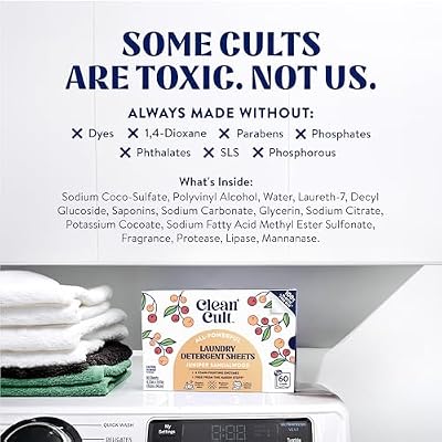 Cleancult Laundry Detergent Sheets - Resealable Box - 3 Stain Fighting Enzymes - Juniper Sandalwood - 60 Loads - Free of Harsh Chemicals - No Mess - No Plastic Waste