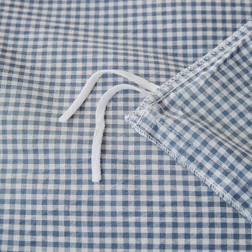 Image of VM VOUGEMARKET Gingham Duvet Cover Queen Blue 100% Washed Cotton Like Linen Bedding Set Soft Breathable 3 Piece Mini Plaid Checkered Comforter Cover Set (Queen 90 inchx90 inch, Comforter Not Included)