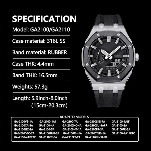 Kit conversion montre GA2100 en acier et bracelet caoutchouc fluoré - 7