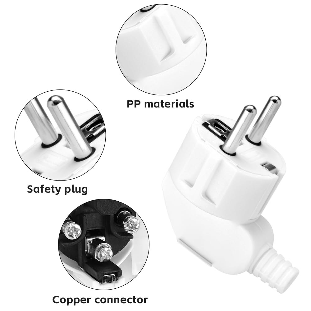 AXFEE Wtyczka europejska, 4 szt. wtyk kątowy Schuko, 16 A 250 V do wtyczki złącza przedłużacza europejskiego do kabli 8–10 mm, do małych urządzeń gospodarstwa domowego – biały