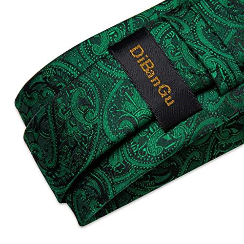 Image of DiBanGu Paisley Ties for Men Silk Necktie and Pocket Square Cufflinks Tie Clip Set Woven Classic Mens Tie for Wedding Party