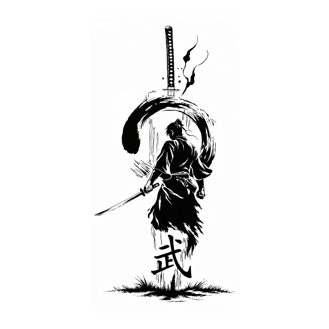Fighter With Sword Elegant Man Art Temporary Tattoo Sticker For Body Art-image-2