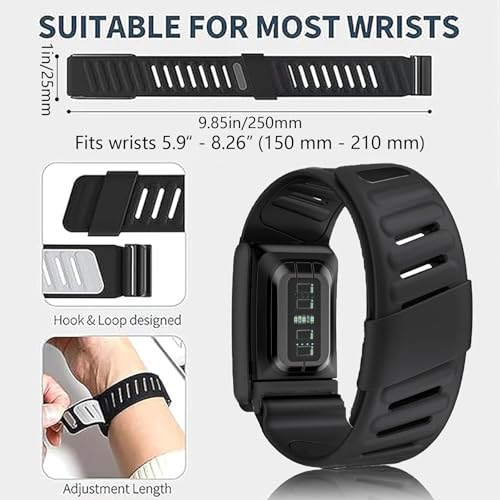 سوار معصم مريح ومتين من السيليكون متوافق مع سوار وهوب 5.0/ام جي، مقاوم للماء والعرق، سيليكون ناعم الملمس متين، جيد التهوية وقابل للتعديل للرجال والنساء مع اطار معدني