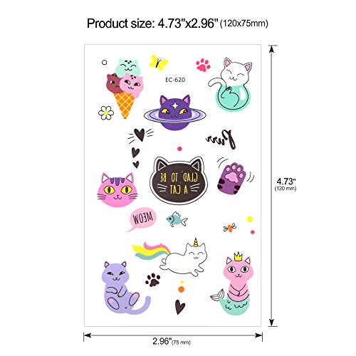 Temporary Tattoos For Girls Kids Women(180Pcs), Konsait Cute Kitty Cat Tattoos Waterproof Body Art Sticker Great Birthday Party Favors Kids Party Accessories Goodie Bag Stuffers Party Fillers Gift #TOP2