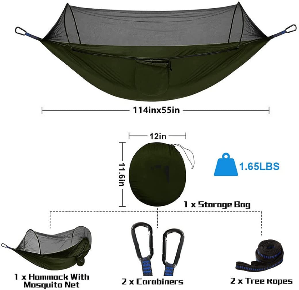 Amache Amaca da Campeggio Pop-up Doppia Oversize Portatile 114x55 Pollici con zanzariera Letto da Viaggio Amaca Altalena in Nylon Amache per Esterno