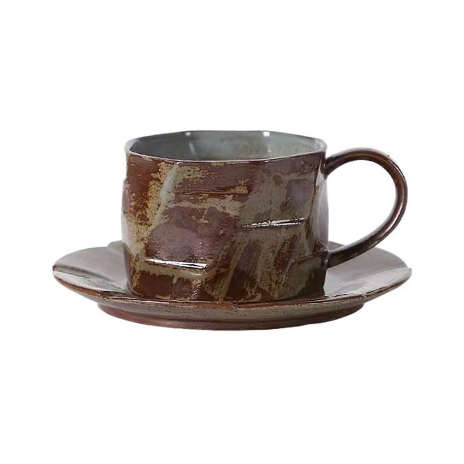 Vasos Reutilizables, Vasos Apilables Juego de taza y plato de café esmaltado en horno, taza de té de la tarde de cerámica Vintage, taza for beber en el hogar y la Oficina, perfecta for té, café con le