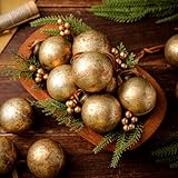 Sosation 12 Pcs Brass Gold Textured Christmas Ball...