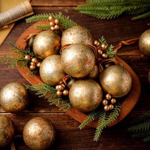 Sosation 12 Pcs Brass Gold Textured Christmas Ball...
