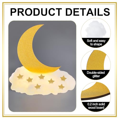 Image of Wonderjune 9 Sets Twinkle Twinkle Little Star Table Centerpieces DIY Moon Stars Baby Shower Decorations Light Star Cloud Decor for Baby Shower Birthday Party DIY Crafts(Glitter Gold)