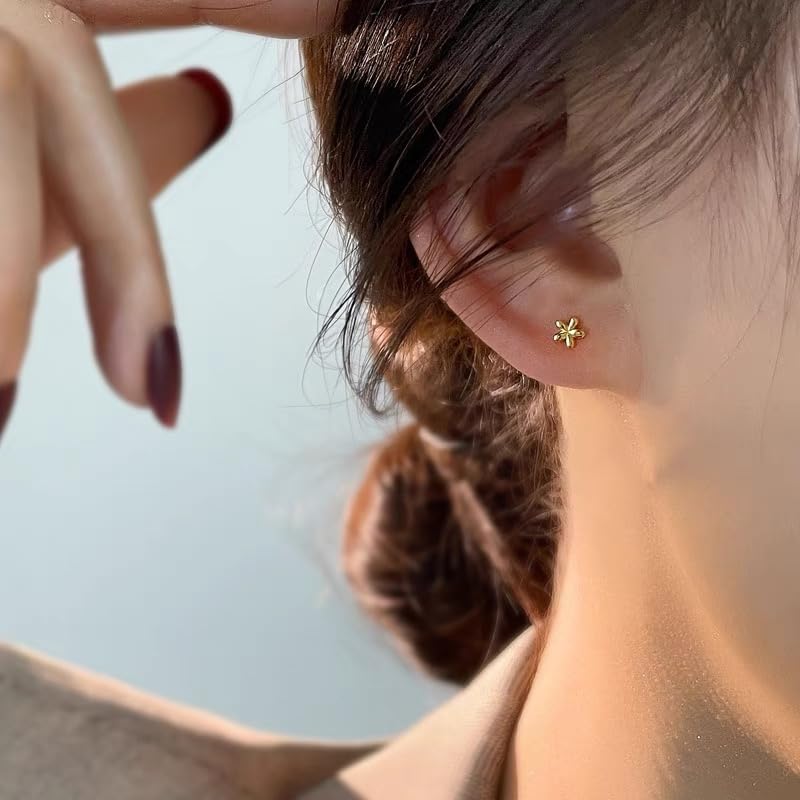 16G Cute Daisy Flower Cartilage Tragus Earring for Women Men Titanium Dainty Minimalist Tiny Small Stud Internally Threaded Helix Conch Hypoallergenic Earrings Flat Back Studs Ear Piercing Jewelry 8mm - Image 3