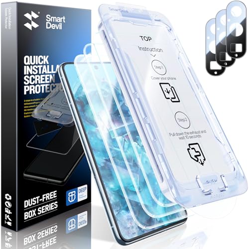 SMARTDEVIL [3+3 Pack Screen Protector For Google Pixel 8 Pro With Camera Lens Protector, FingerPrint Reader Compatible, Clear 9H Tempered Glass Film, Fast & Easy Installation, Alignment Frame