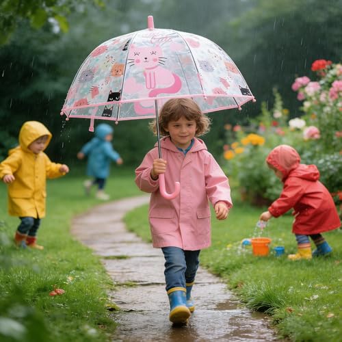 Paraguas para niños impermeable transparente y antiviento con mango cómodo infantil 4