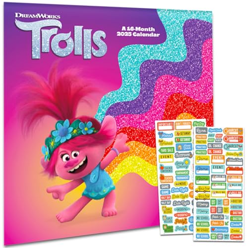 Dreamworks Trolls Calendar 2025 - Deluxe 2025 Trolls Wall Calendar Bundle with Over 100 Calendar Stickers (Trolls Poppy Gifts, Office Supplies)