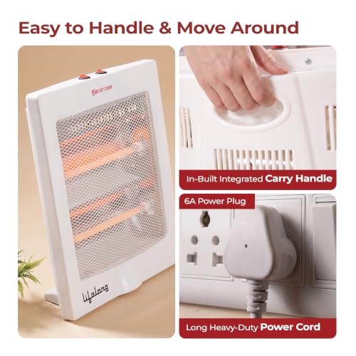 Image of Lifelong Regalia 800 Watts Quartz Room Heater for Home with 2 Power settings, ISI Certified, 2 Rod Heater for Room |Cord Length 1.5 Meter| 1 Year Manufacturer's Warranty (LLQH922, White)