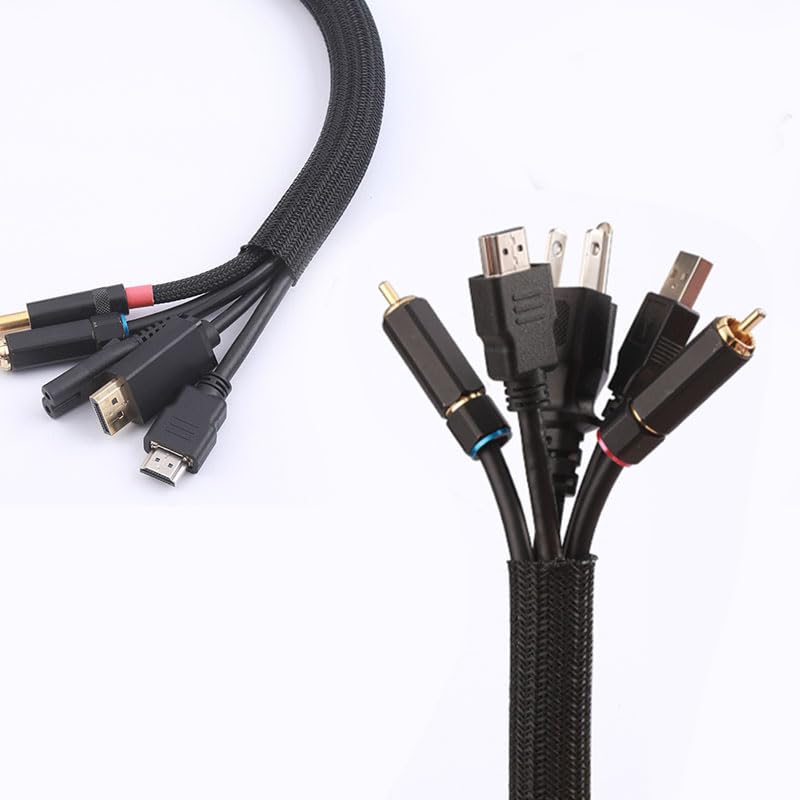 Protector de cuerda para cables de 10 pies - Tubo dividido para administración de cables USB, audio y video, protege cables contra mordeduras (Negro) miniatura 3